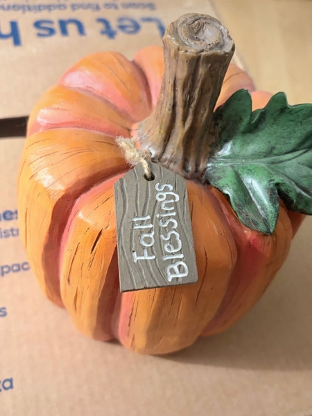 Hobby Lobby Orange Pumpkin Accent with Green Leaf